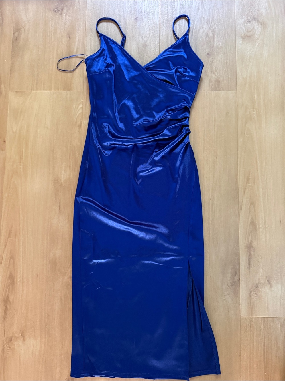Inspired Hearts Cobalt Blue Satin Midi Dress with Side Slit